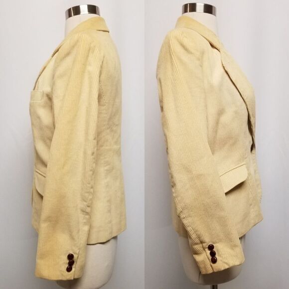 Vintage 70s Western Boho Cream Corduroy Single Button Blazer Jacket Md - Picture 3 of 9